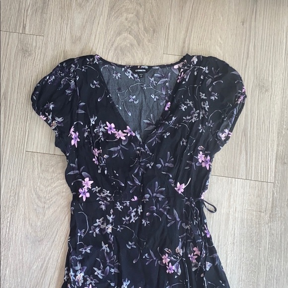 Express black and purple faux wrap dress - Picture 2 of 7